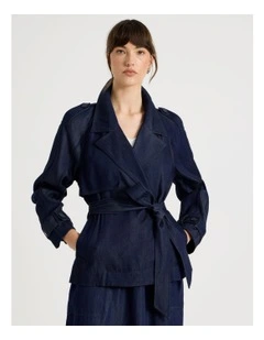 Cropped Trench Jacket in Indigo