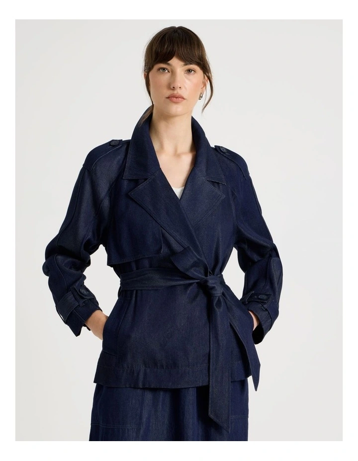 Cropped Trench Jacket in Indigo image 1