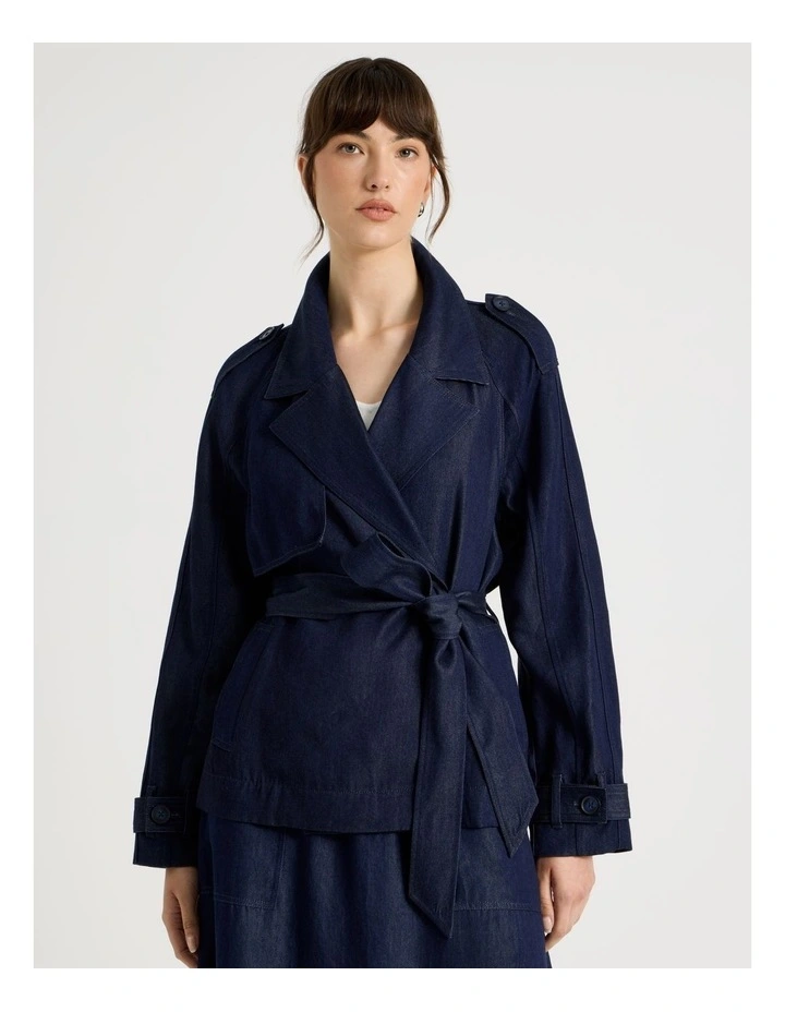 Cropped Trench Jacket in Indigo image 2