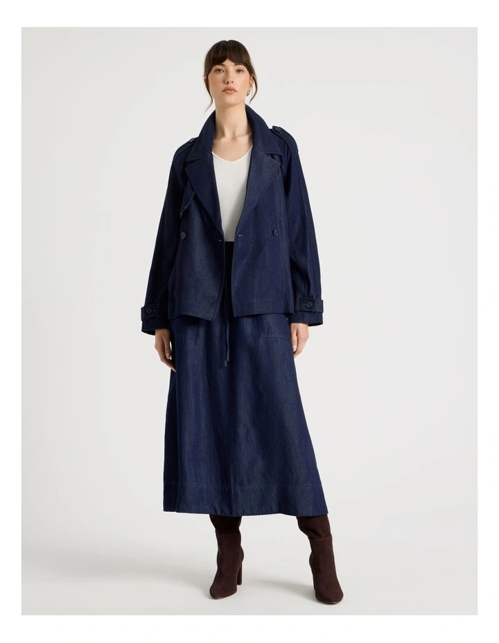 Cropped Trench Jacket in Indigo image 3