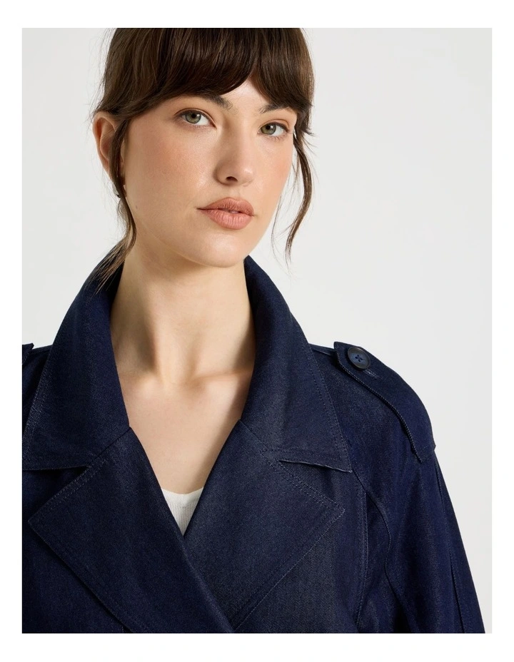 Cropped Trench Jacket in Indigo image 5