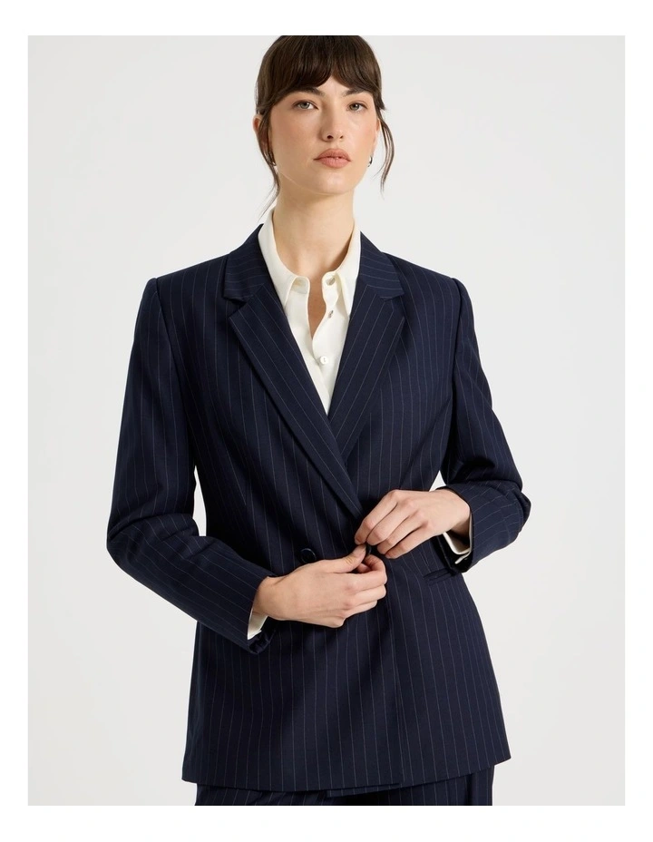 Double Breasted Pinstripe Jacket in Multi image 7