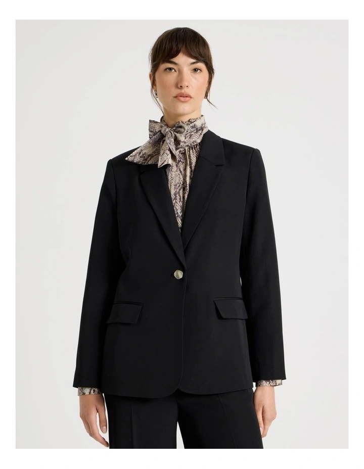 Drape Twill Single Breasted Blazer in Black image 1