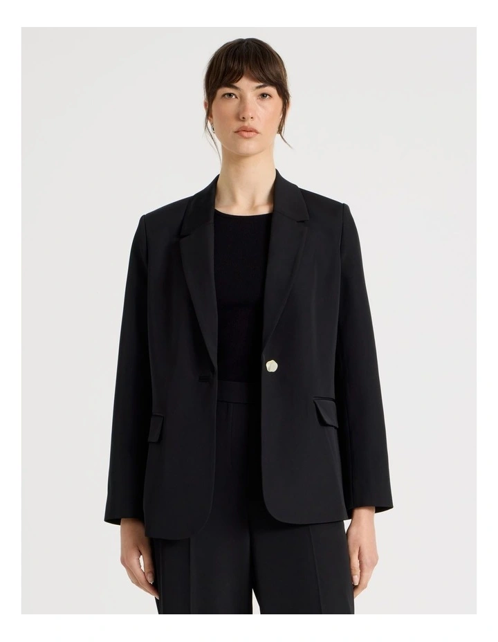 Drape Twill Single Breasted Blazer in Black image 7