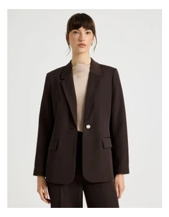 Drape Twill Single Breasted Blazer in Brown