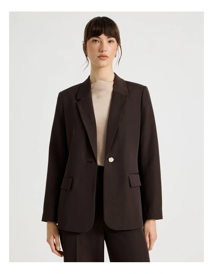 Drape Twill Single Breasted Blazer in Brown image 1