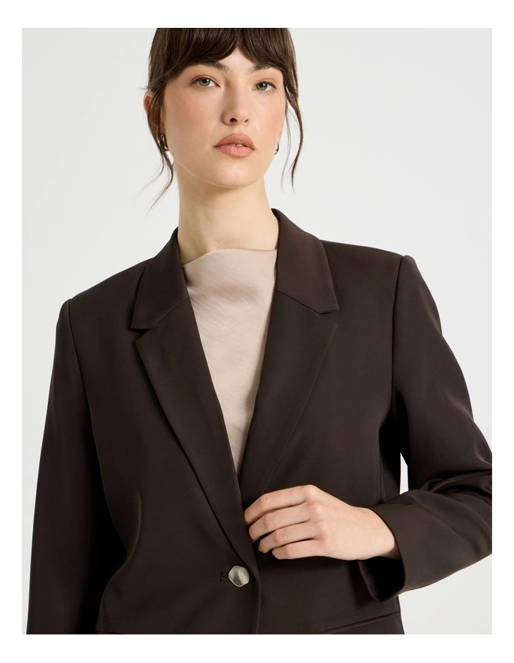 Drape Twill Single Breasted Blazer in Brown image 3