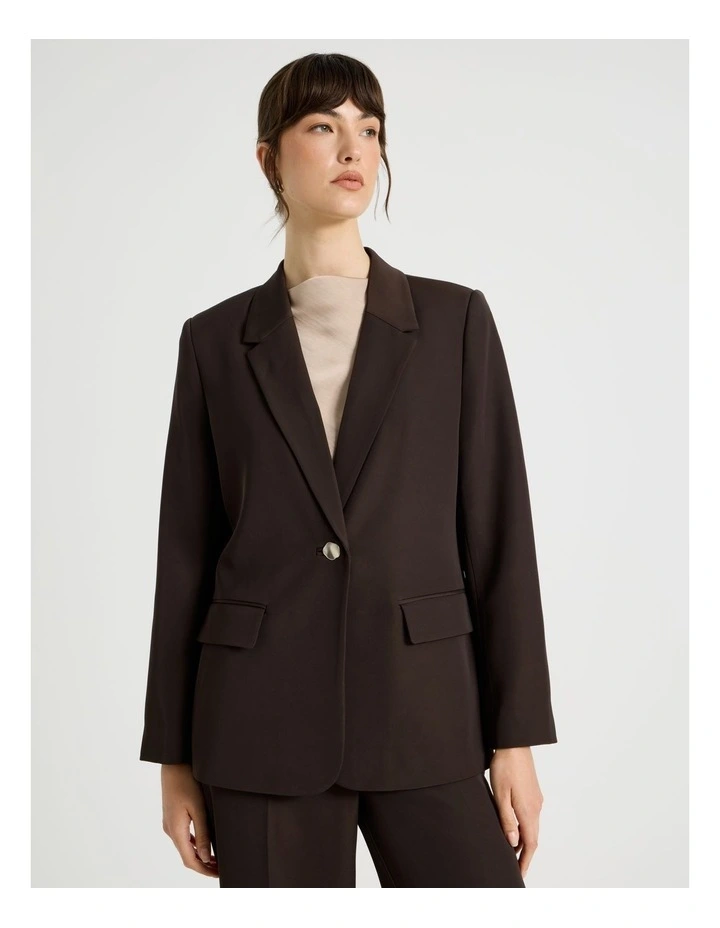 Drape Twill Single Breasted Blazer in Brown image 5
