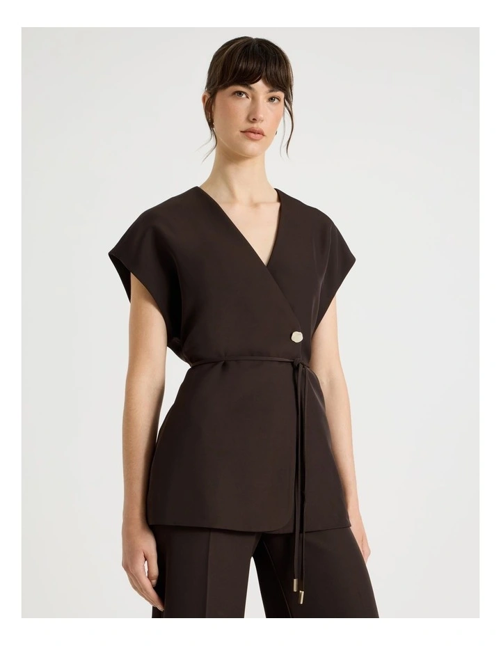 Drape Twill Wrap Vest in Brown image 1