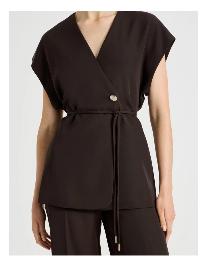 Drape Twill Wrap Vest in Brown image 3