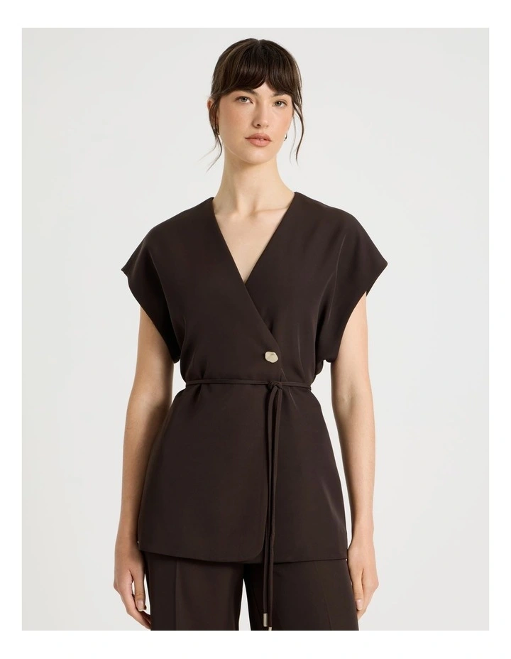 Drape Twill Wrap Vest in Brown image 4