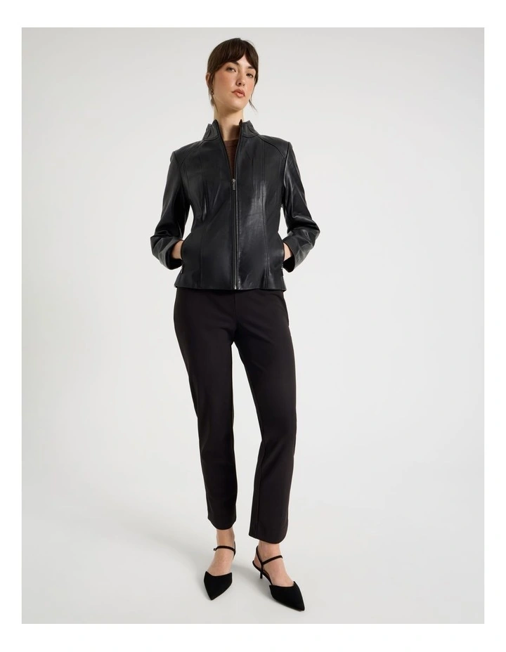 High Collar Leather Jacket in Black image 2