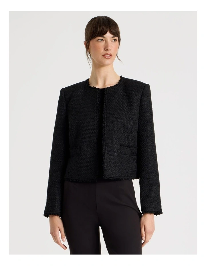 Tweed Cropped Jacket in Black image 1
