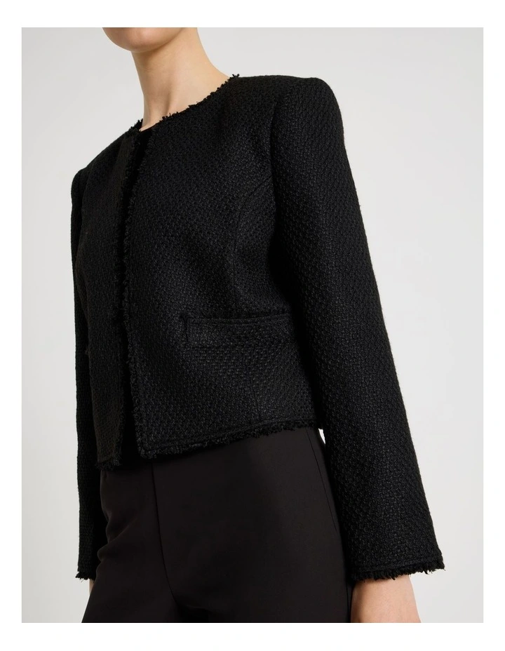 Tweed Cropped Jacket in Black image 3
