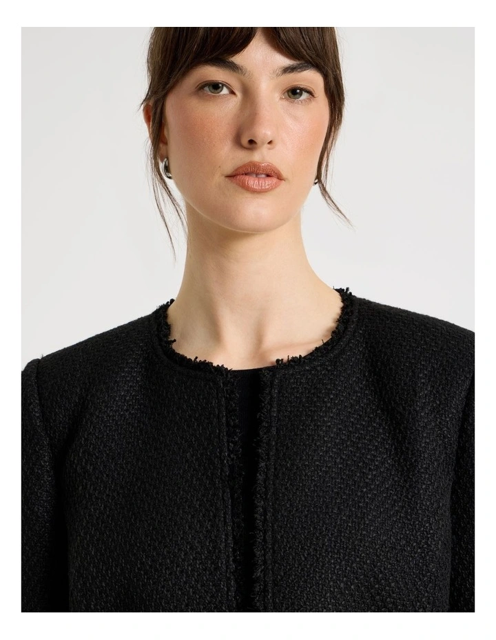 Tweed Cropped Jacket in Black image 4