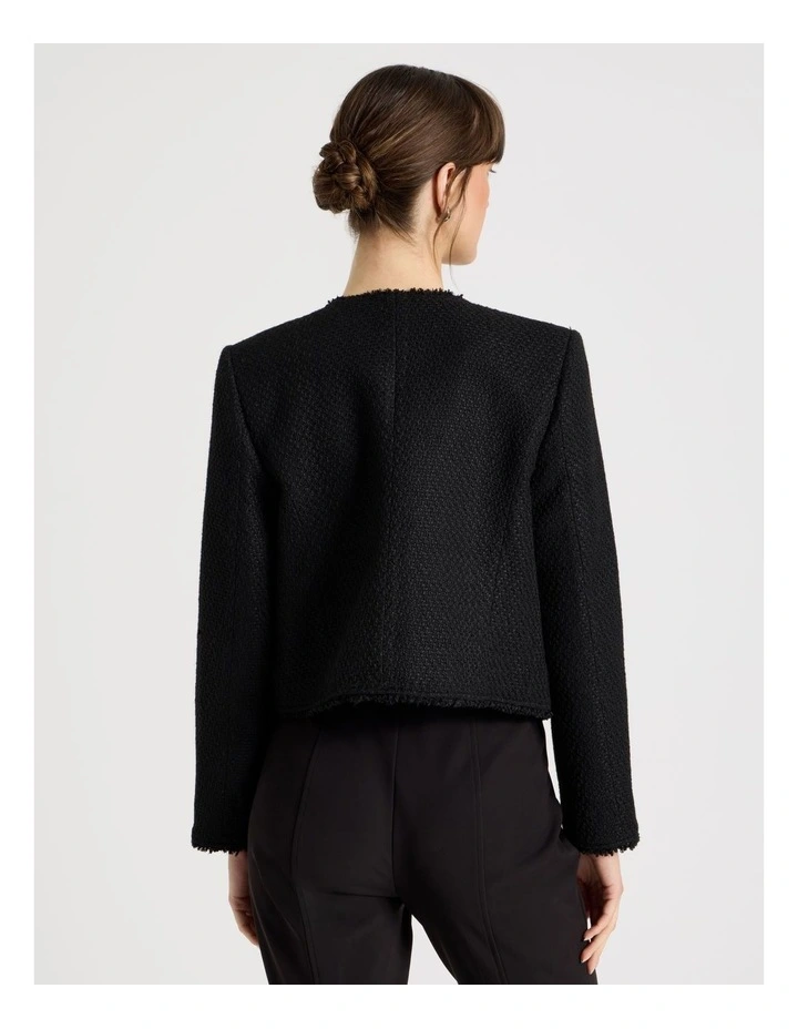 Tweed Cropped Jacket in Black image 6