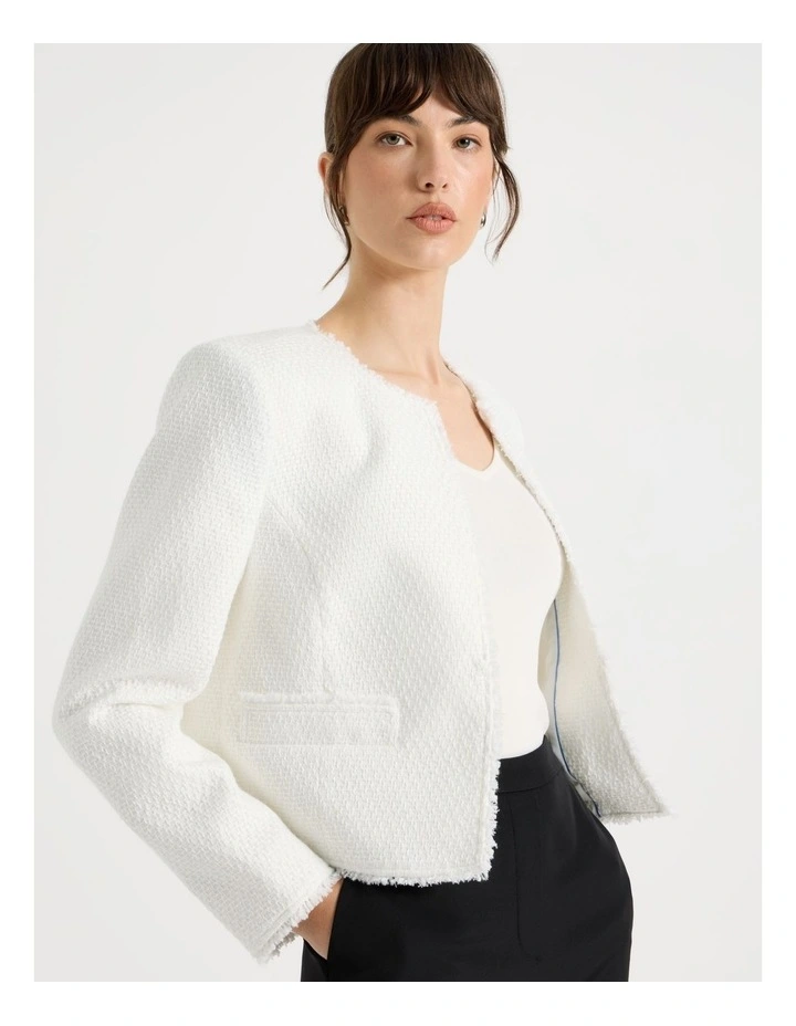 Tweed Cropped Jacket in Ecru image 1