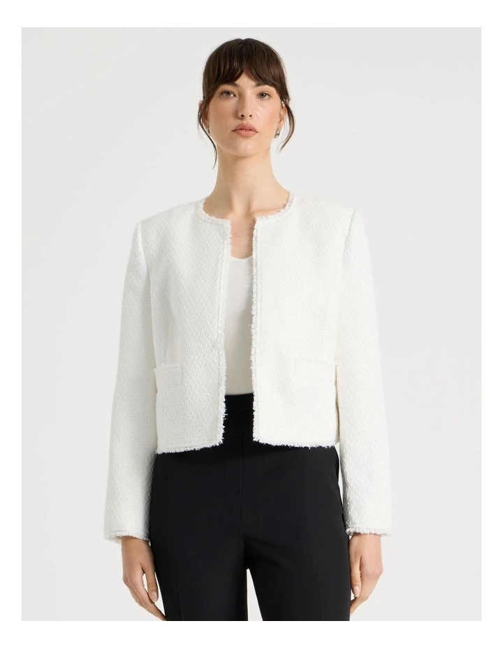 Tweed Cropped Jacket in Ecru image 2