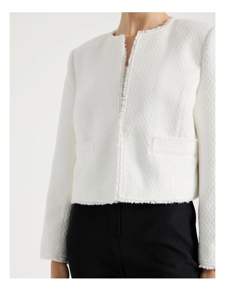 Tweed Cropped Jacket in Ecru image 5