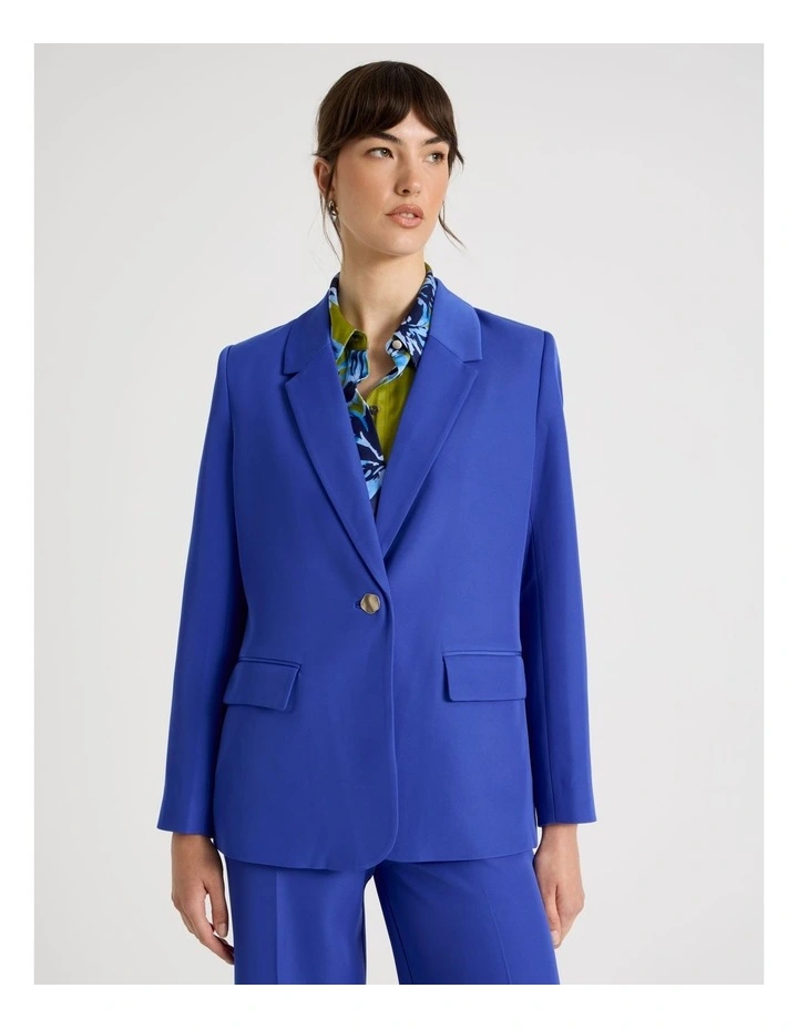 Drape Twill Single Breasted Blazer in in Lapis image 1