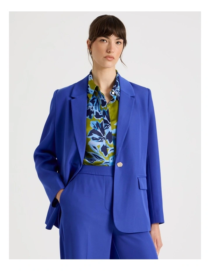 Drape Twill Single Breasted Blazer in in Lapis image 4