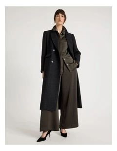 Double Breasted Brushed Melton Coat in Grey