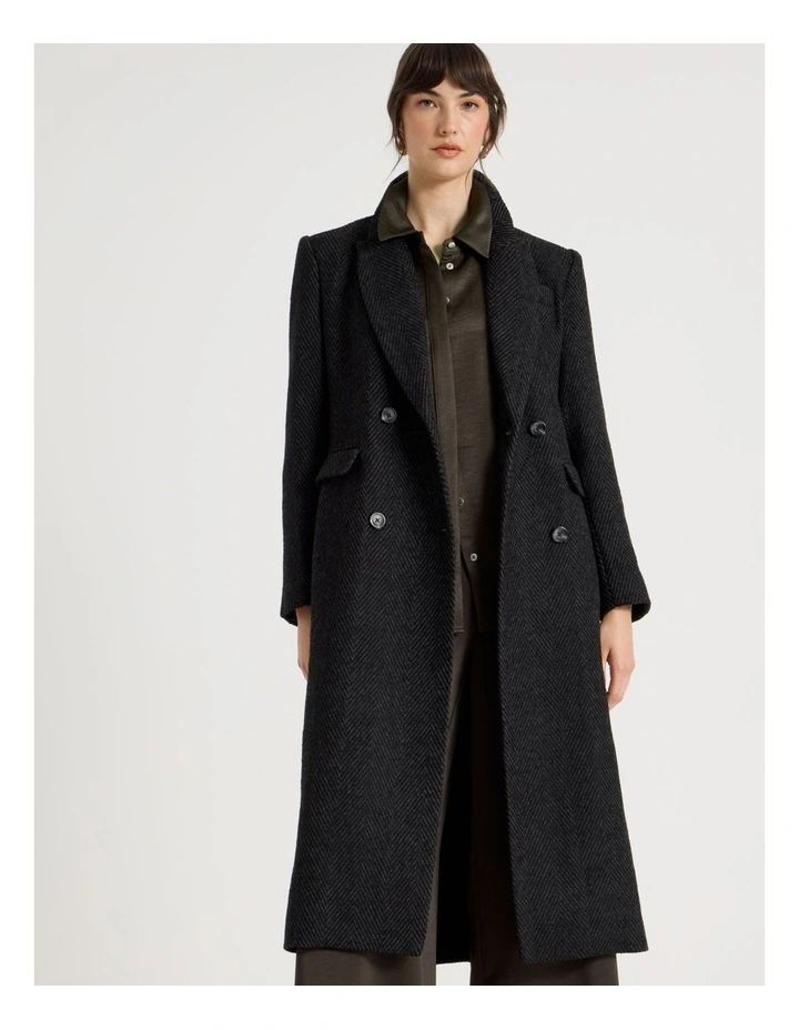 Double Breasted Brushed Melton Coat in Grey image 2