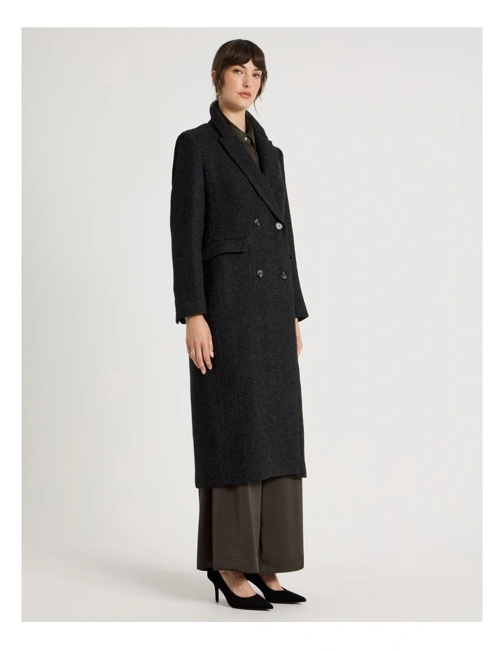 Double Breasted Brushed Melton Coat in Grey image 3