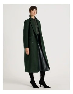 Double Breasted Brushed Melton Coat in Dark Green