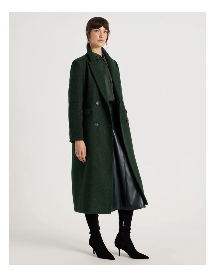 Double Breasted Brushed Melton Coat in Dark Green image 1
