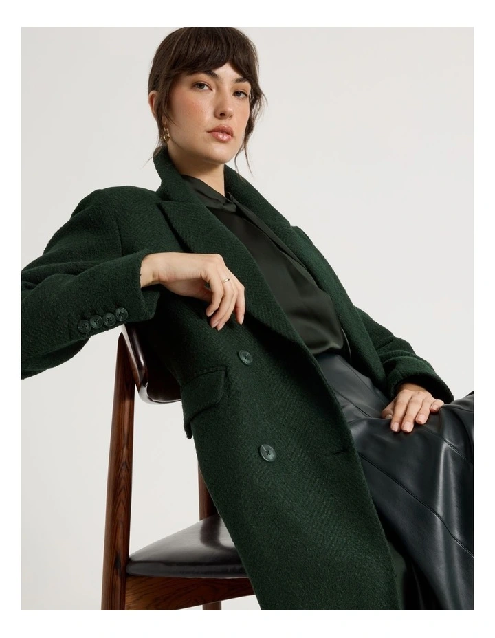 Double Breasted Brushed Melton Coat in Dark Green image 2