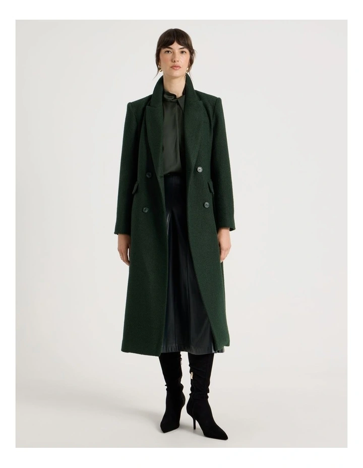 Double Breasted Brushed Melton Coat in Dark Green image 3