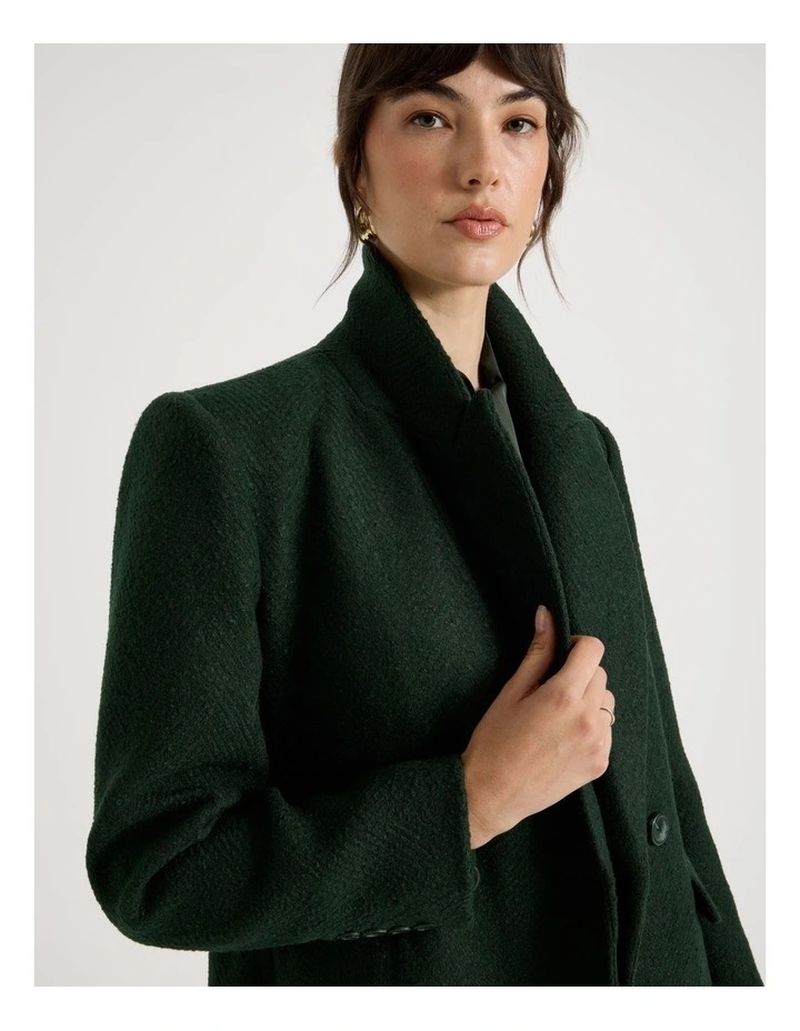 Double Breasted Brushed Melton Coat in Dark Green image 4