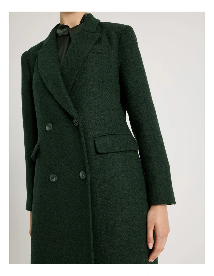 Double Breasted Brushed Melton Coat in Dark Green image 7