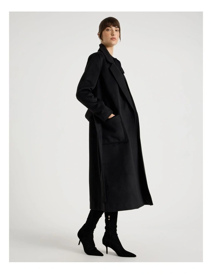 Double Faced Melton Coat in Black image 1