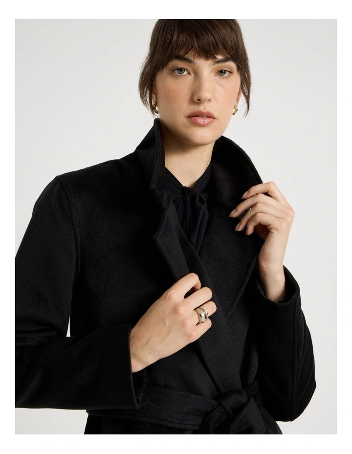 Double Faced Melton Coat in Black image 2