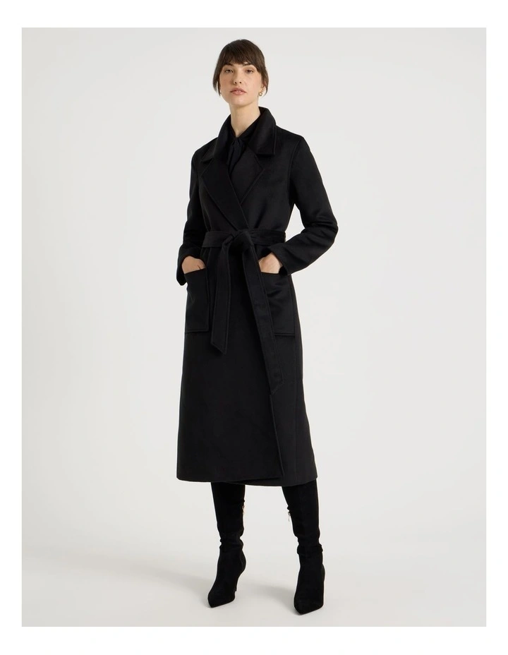 Double Faced Melton Coat in Black image 3