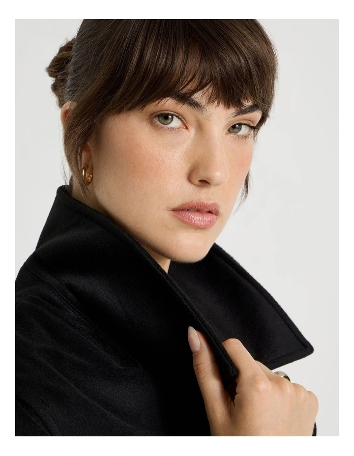 Double Faced Melton Coat in Black image 4