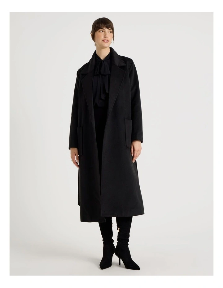 Double Faced Melton Coat in Black image 5