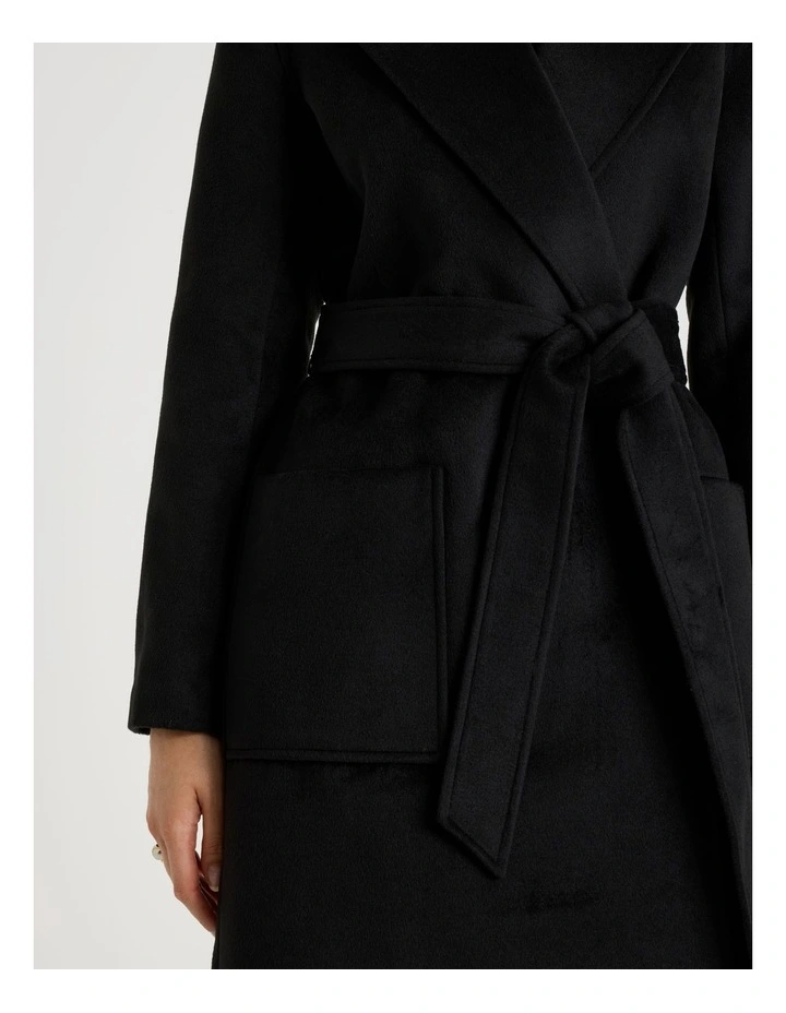 Double Faced Melton Coat in Black image 7