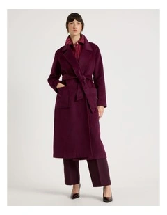 Double Faced Melton Wrap Coat in Plum