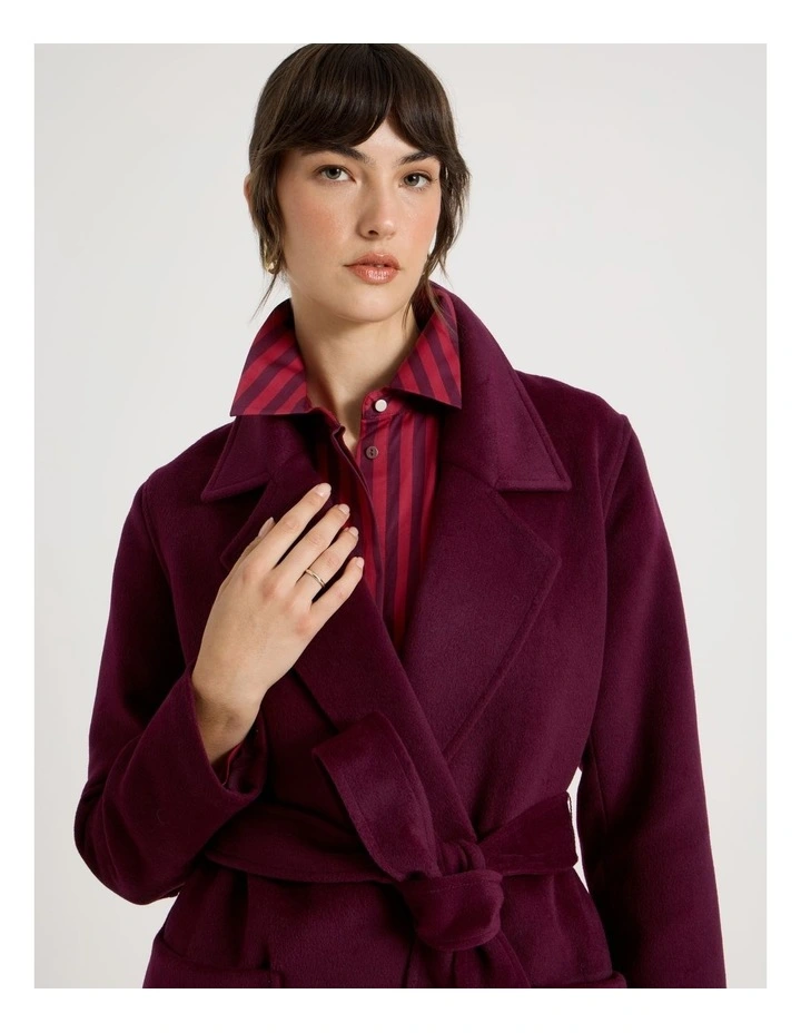 Double Faced Melton Wrap Coat in Plum image 2