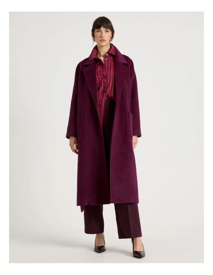 Double Faced Melton Wrap Coat in Plum image 3