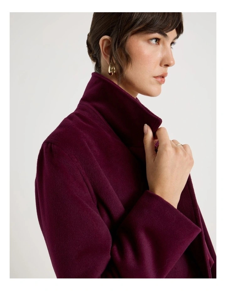 Double Faced Melton Wrap Coat in Plum image 4