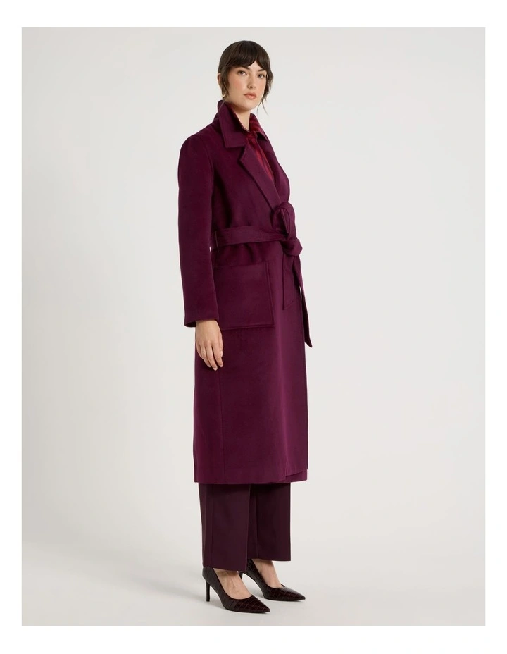 Double Faced Melton Wrap Coat in Plum image 5