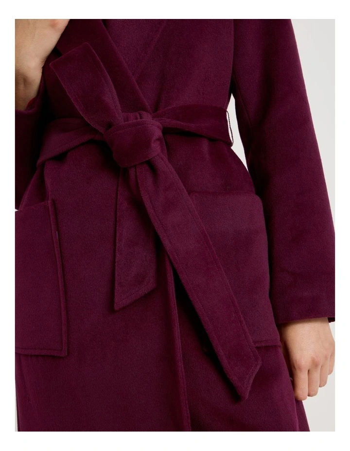 Double Faced Melton Wrap Coat in Plum image 7