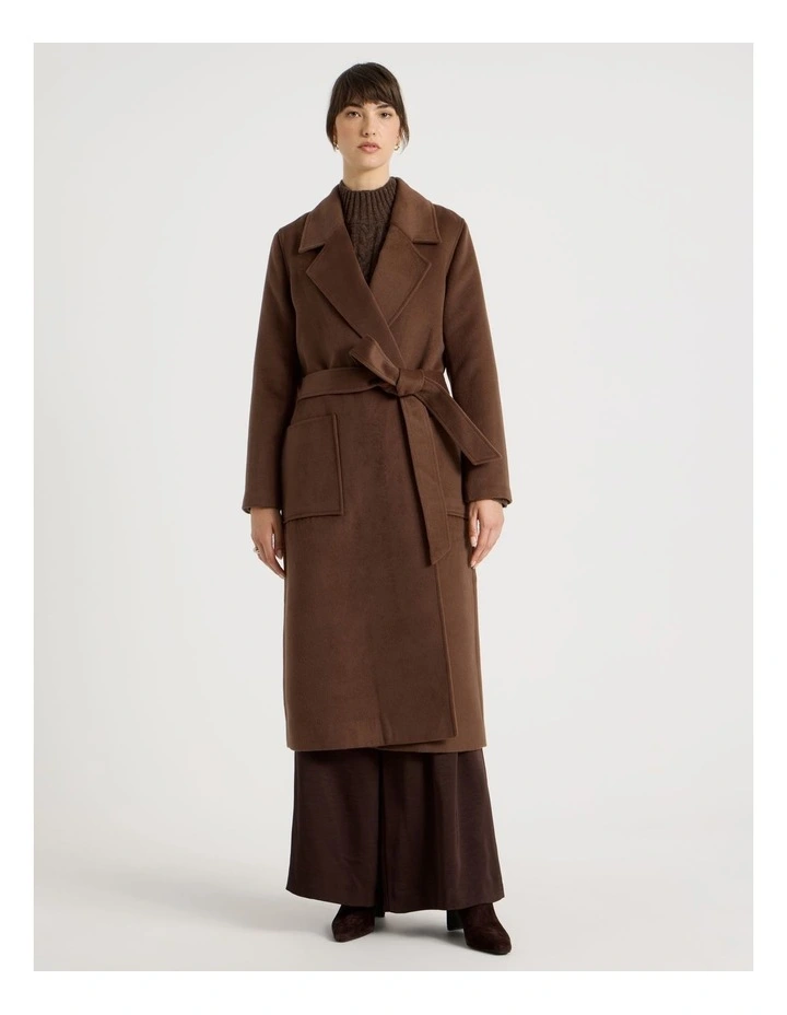 Double Faced Melton Wrap Coat in Camel image 3