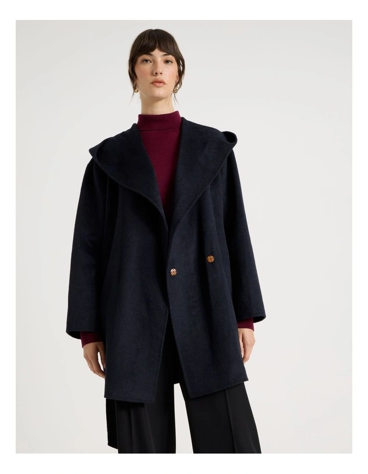 Wide Collar Coat in Navy image 3