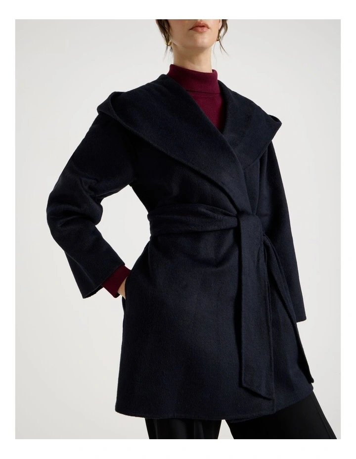 Wide Collar Coat in Navy image 4