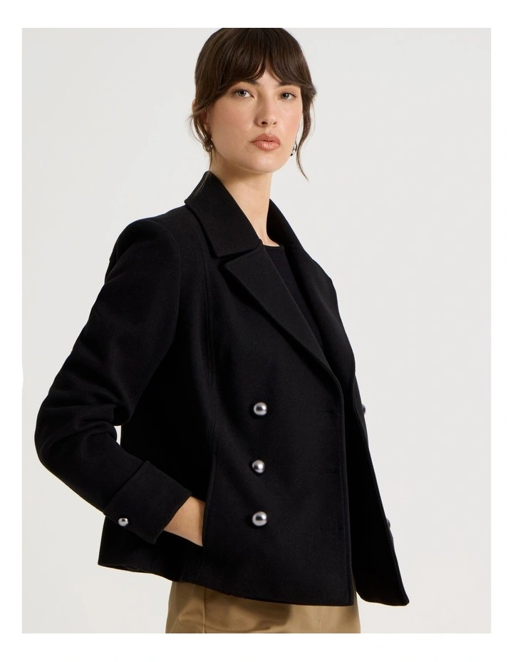 Double Breasted Peacoat in Black image 1